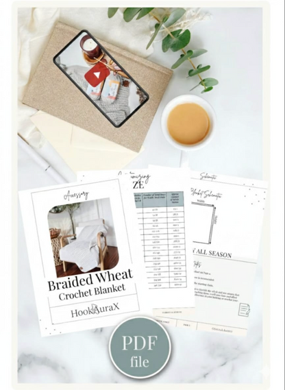 Braided Wheat Crochet Blanket Pattern PDF (16 Sizes)